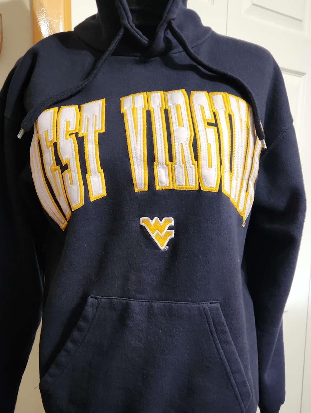 West Virginia Navy Blue Pullover Hoodie with Gold Appliqué